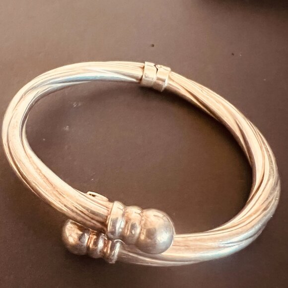 VTG Unisex 925 Silver Twisted Rope Hinged Bangle Bracelet Jewelry Italy Signed - Picture 1 of 7